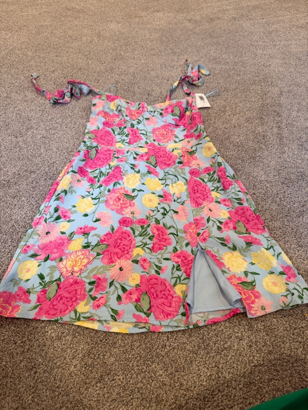Wayf Pink & Yellow Floral Tie-Shoulder Sundress